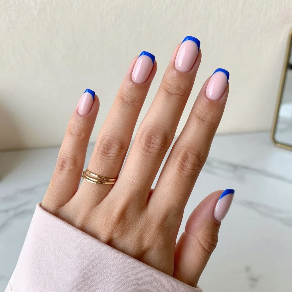 Royal Blue Tips Paired With Baby Pink Base