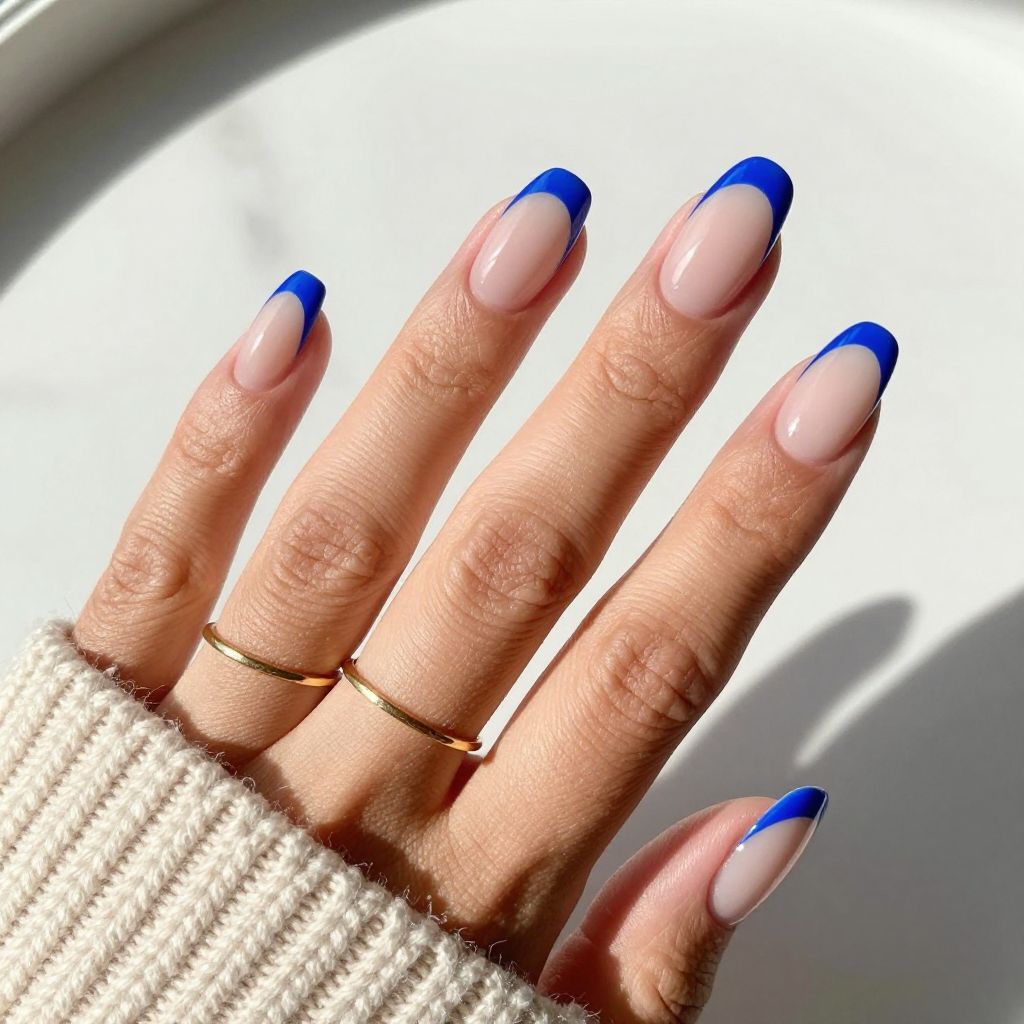 Royal Blue Tips With Negative Space Detail