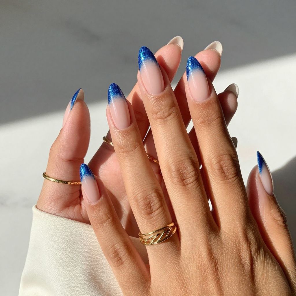 Glitter Gradient Royal Blue Tips
