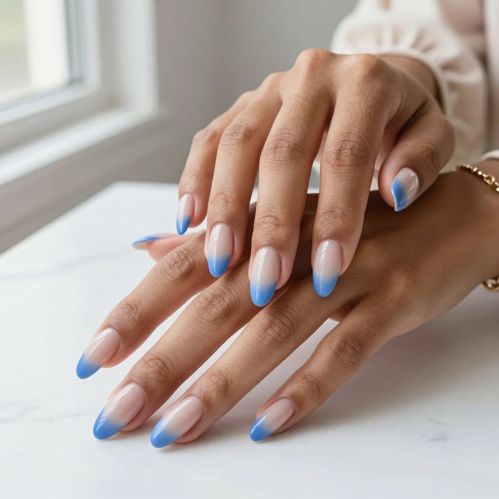 Subtle Blue Ombre French Tips