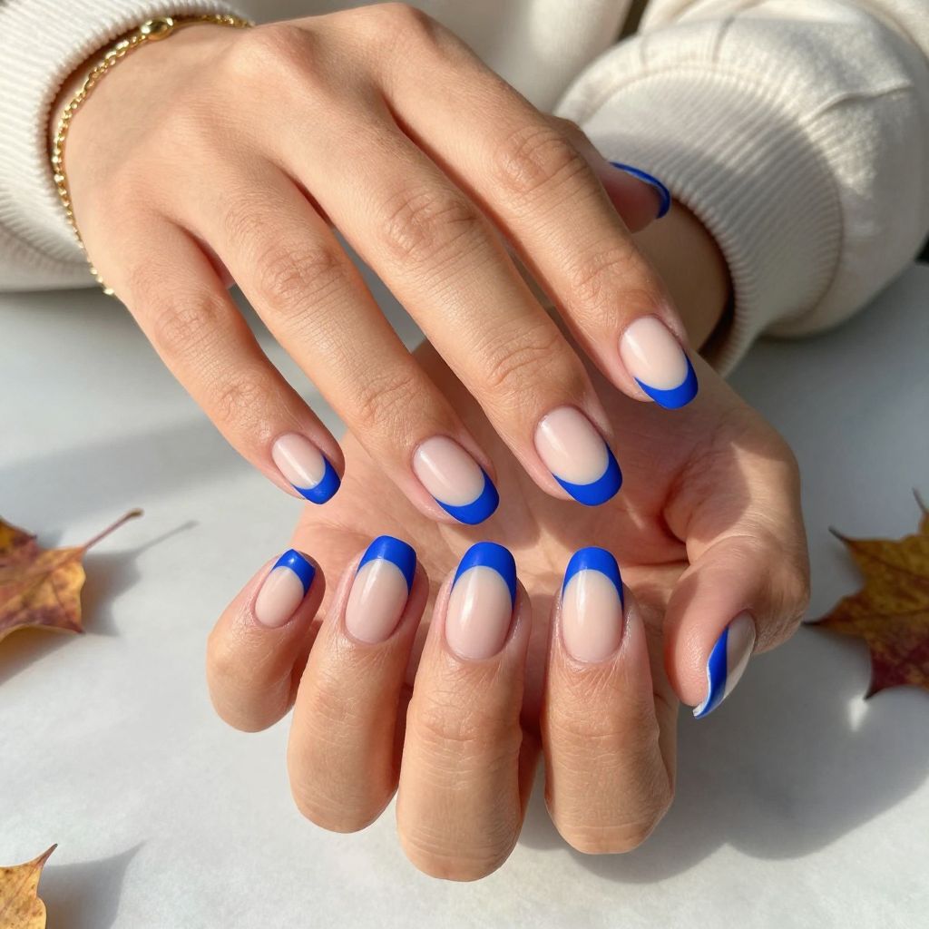 Royal Blue Satin Finish French Tips