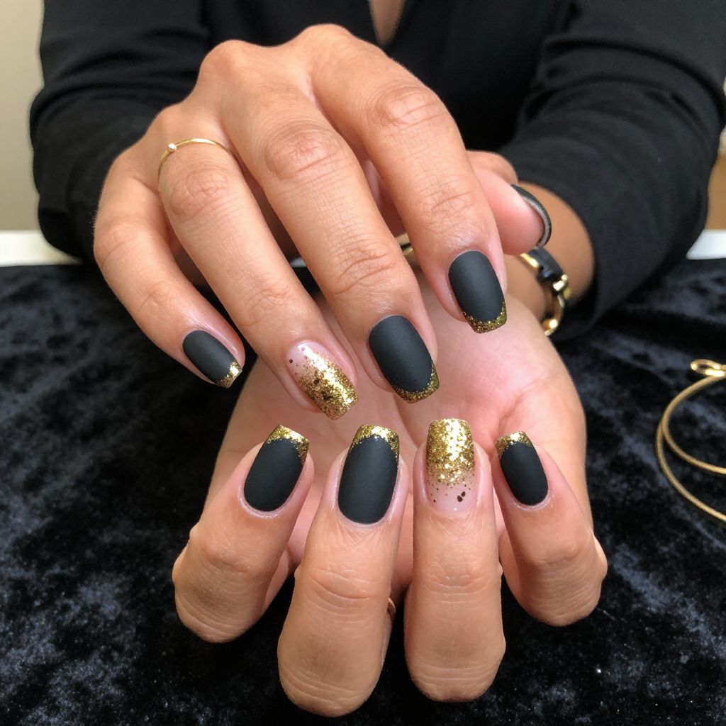 Matte Black with Glitter Tips