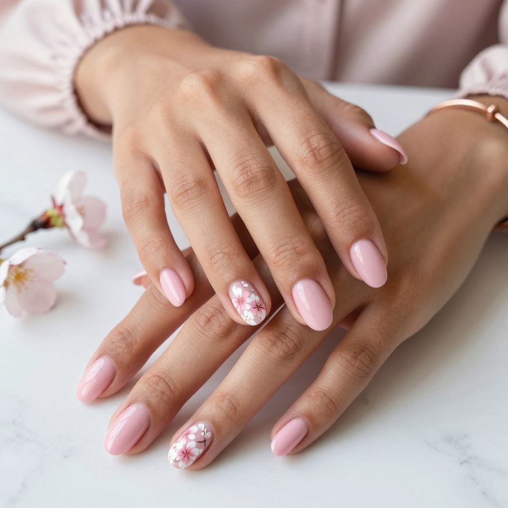 Cherry Blossom Pink with Delicate Floral Art