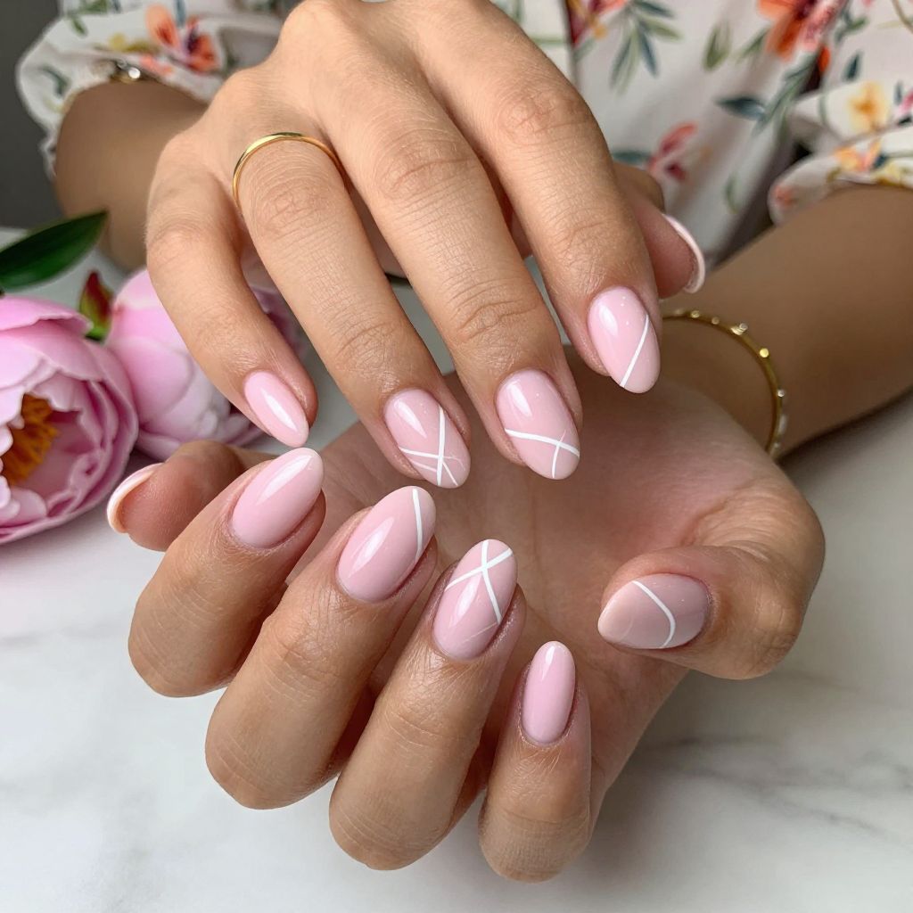 Pastel Pink with Abstract White Lines