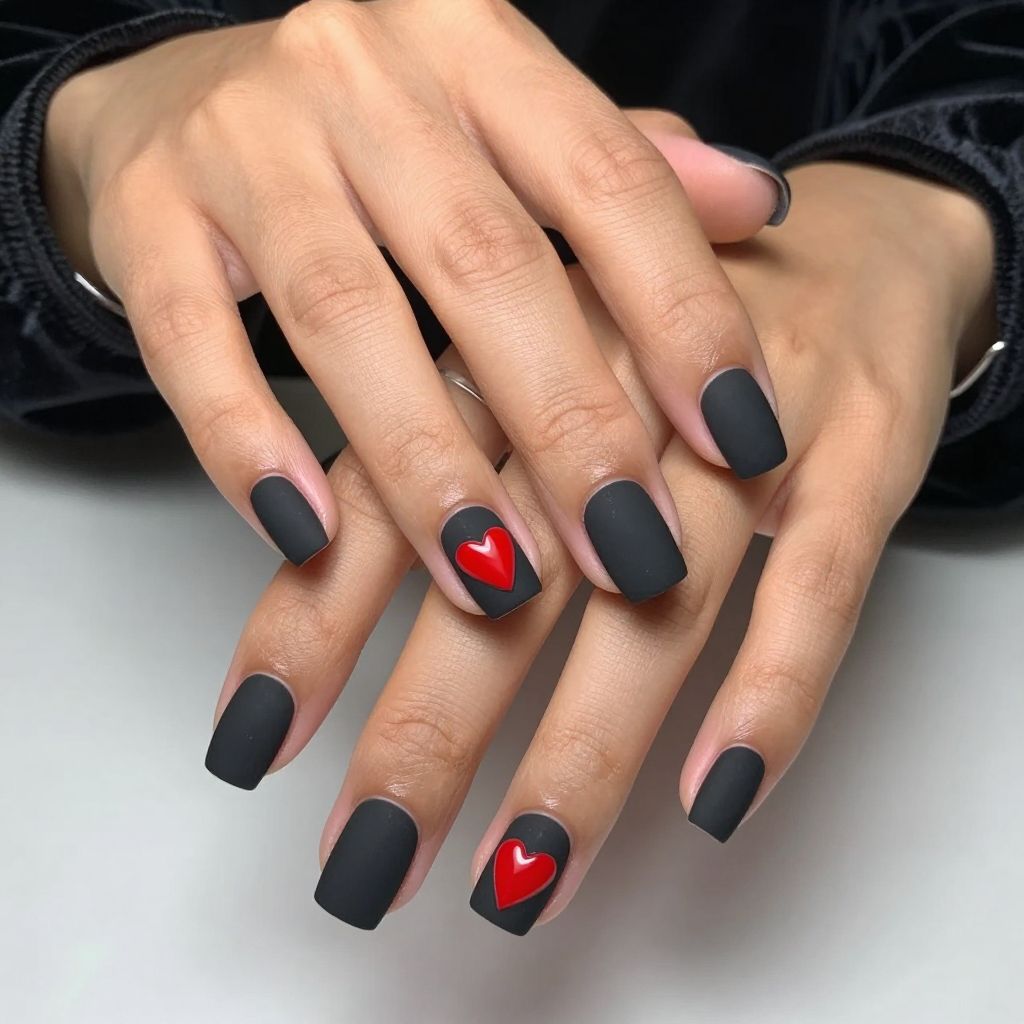 Matte Black with Red Heart Accent