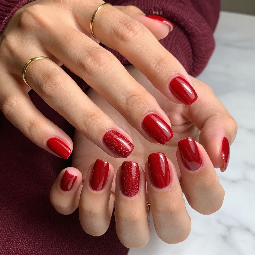 Glossy Red with Subtle Glitter Gradient