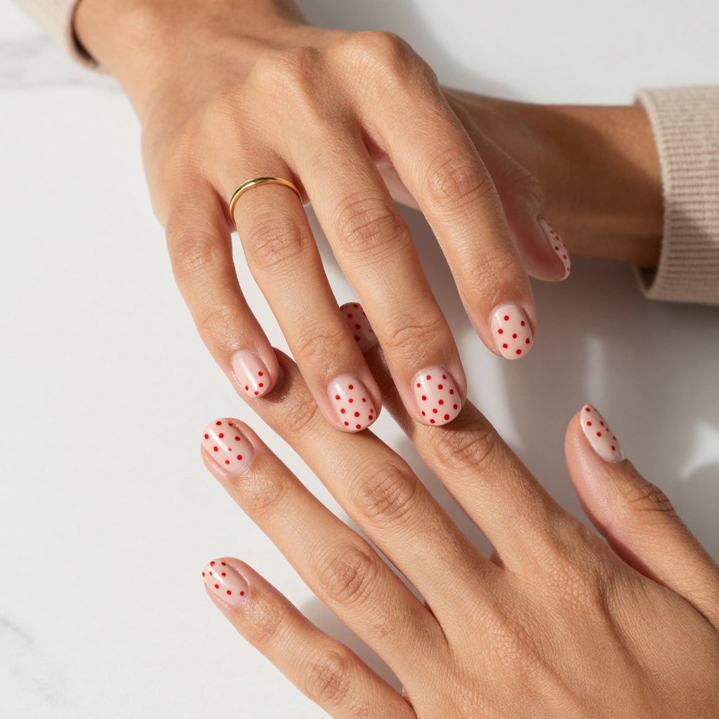 Nude Gloss with Tiny Red Polka Dots