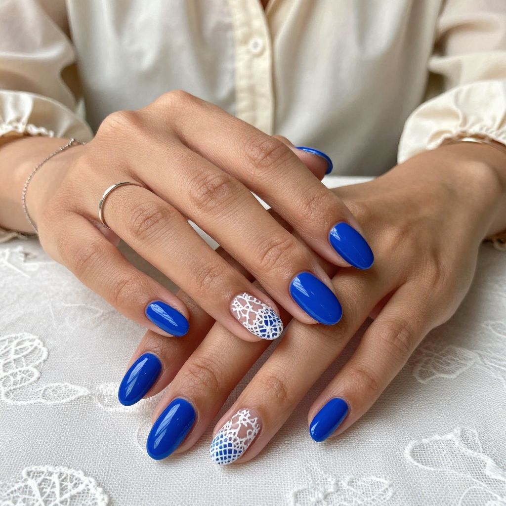 Blue with White Lace Detail