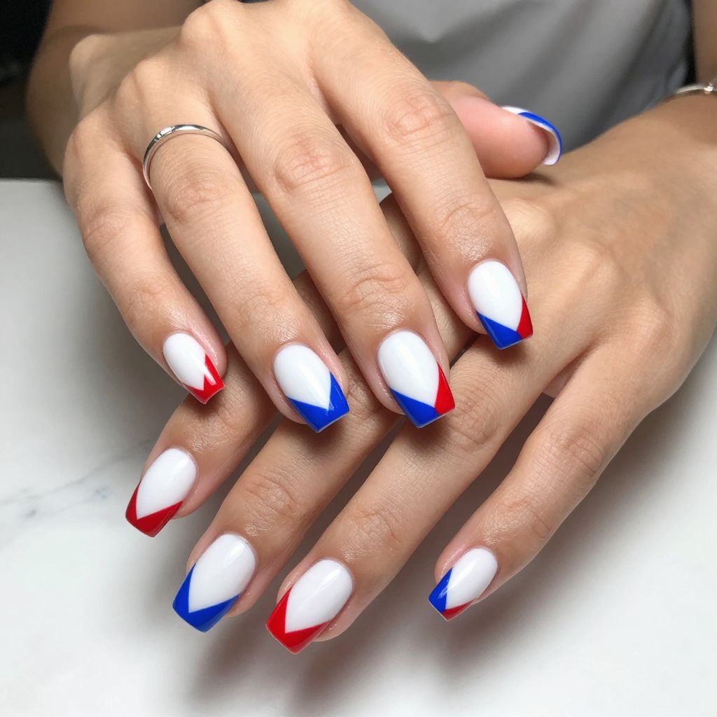 White Base with Red and Blue Chevron Tips