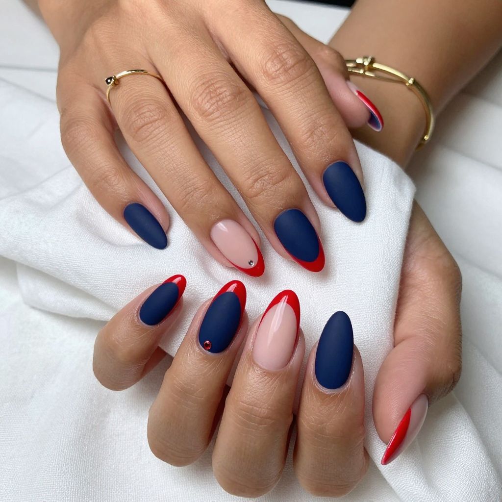 Navy Matte with Shiny Red Tips