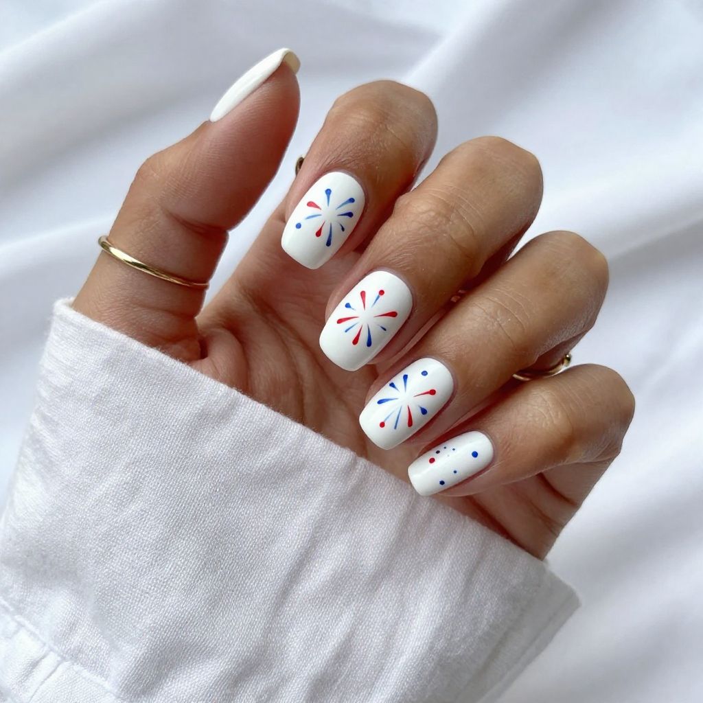 Matte White Base with Tiny Red and Blue Dots