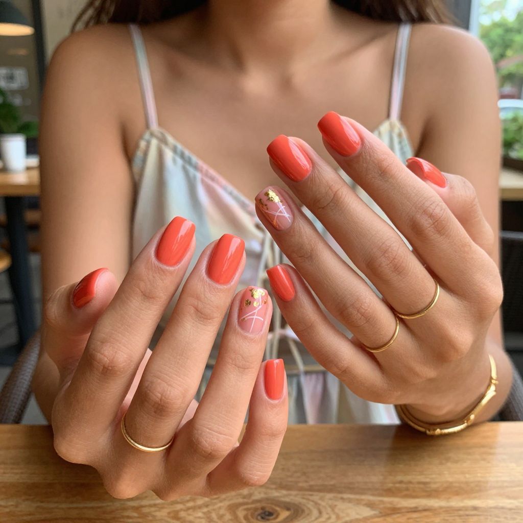 Summer Coral Spark Nails