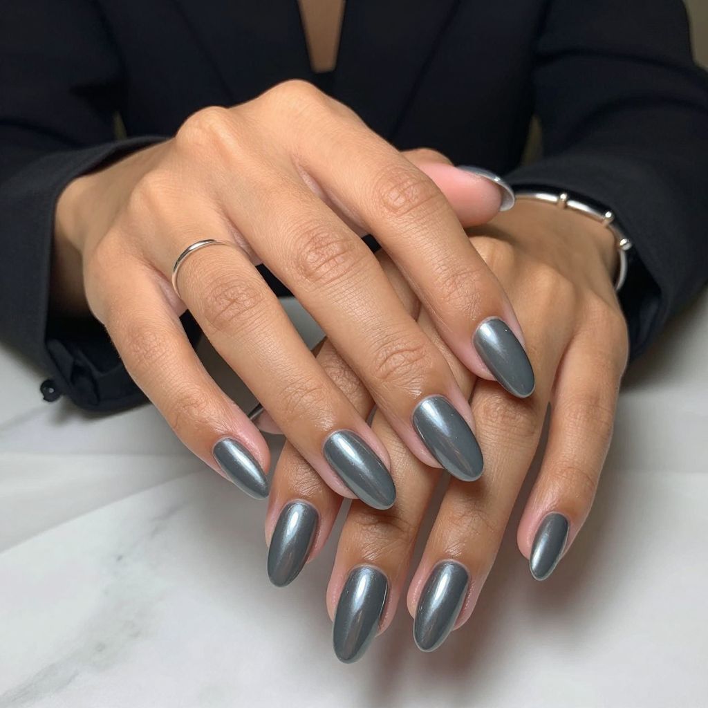 Sleek Gunmetal Gray Nails