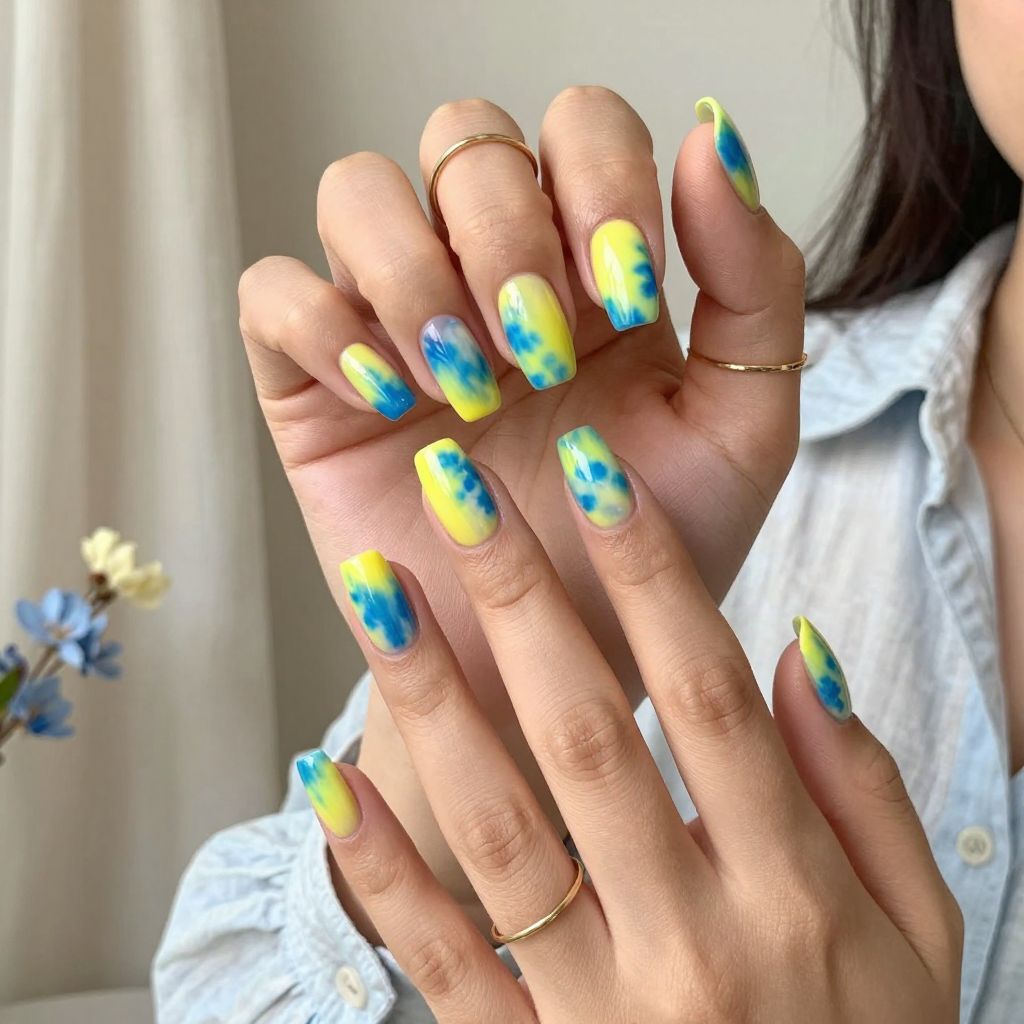 SpongeBob Squarepants Tie Dye Nails