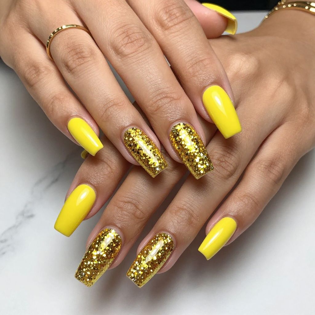 SpongeBob Glitter Explosion Nails