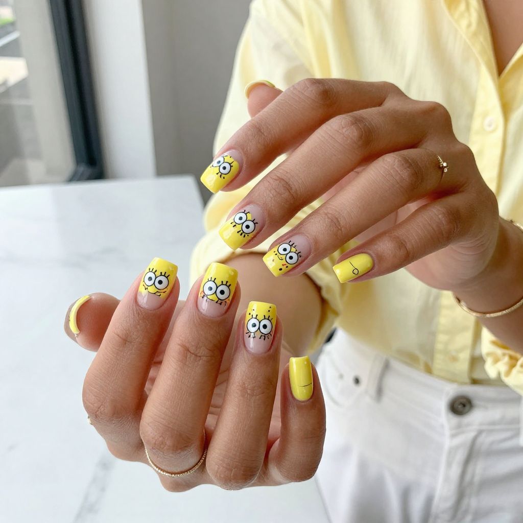 SpongeBob Eye Catchy Comic Nails