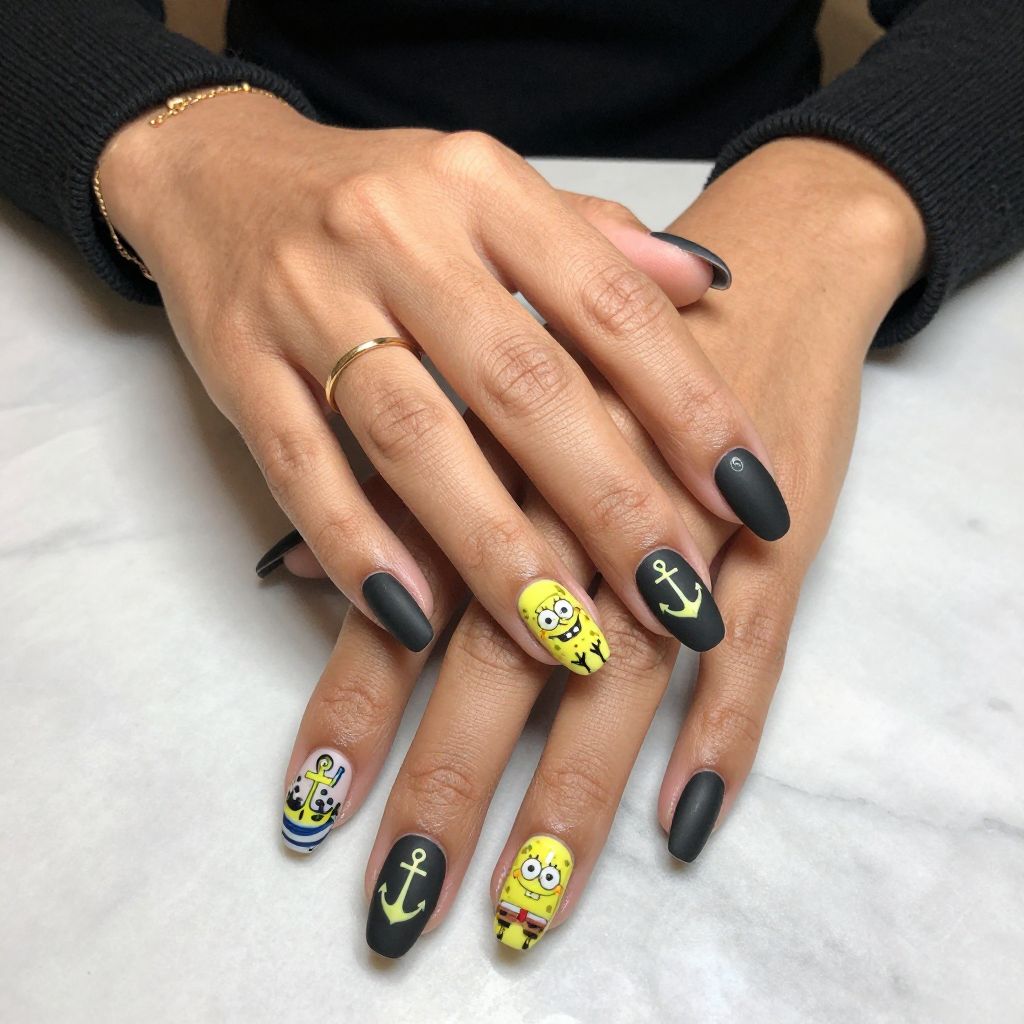 SpongeBob Nautical Tattoo Nails
