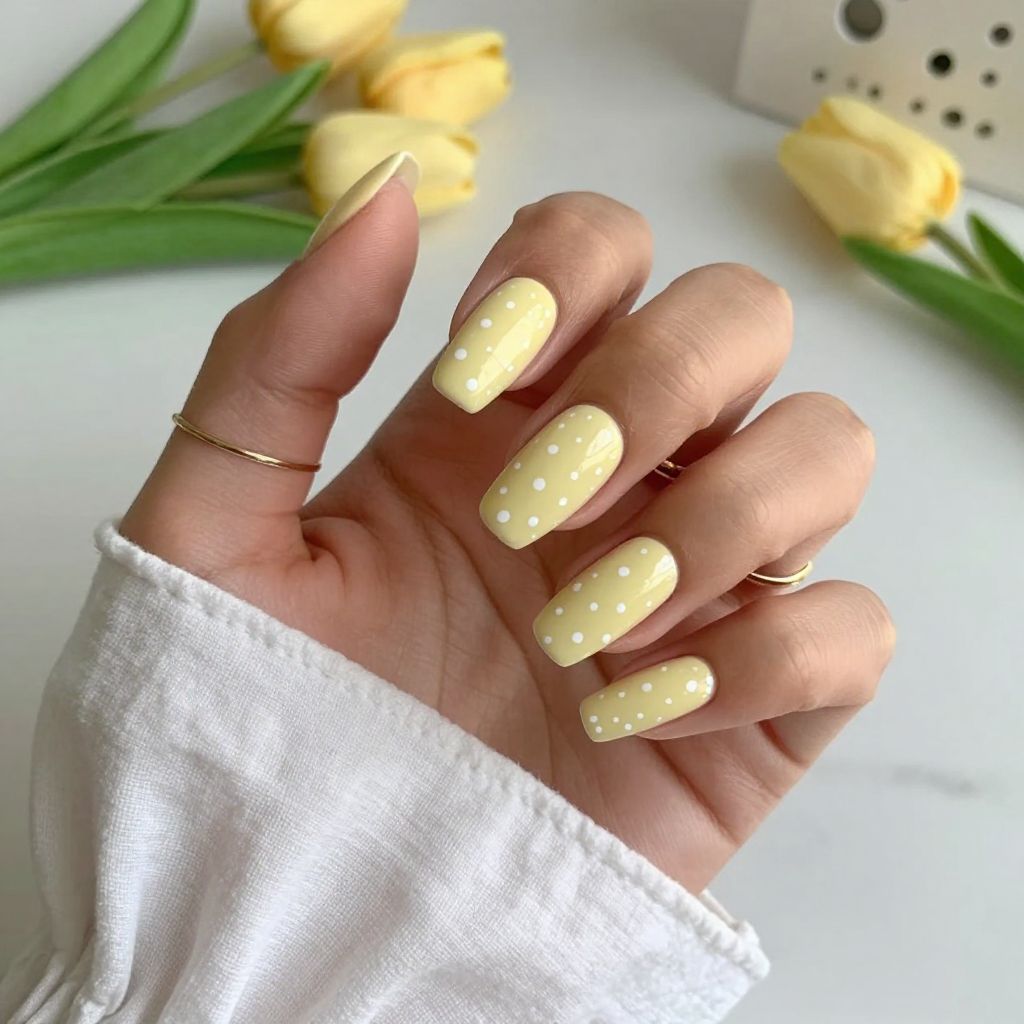 Pale Yellow With White Dots
