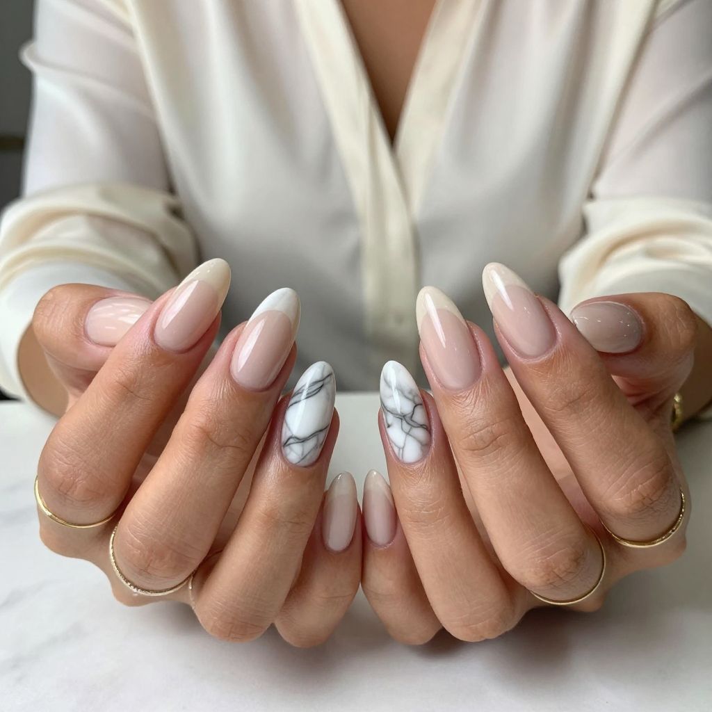 White Marble Accents on Nude Base