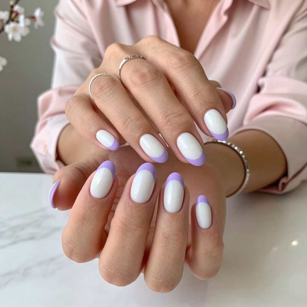 Matte Lilac Tips with Glossy White Makeover