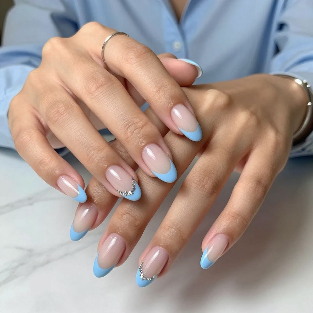 Sky Blue Tips with Silver Foil Flakes