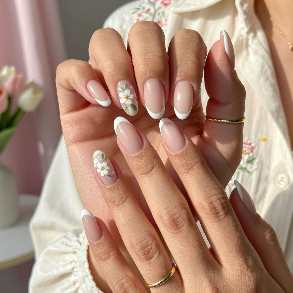 Classic White Tips with a Subtle Floral Accent