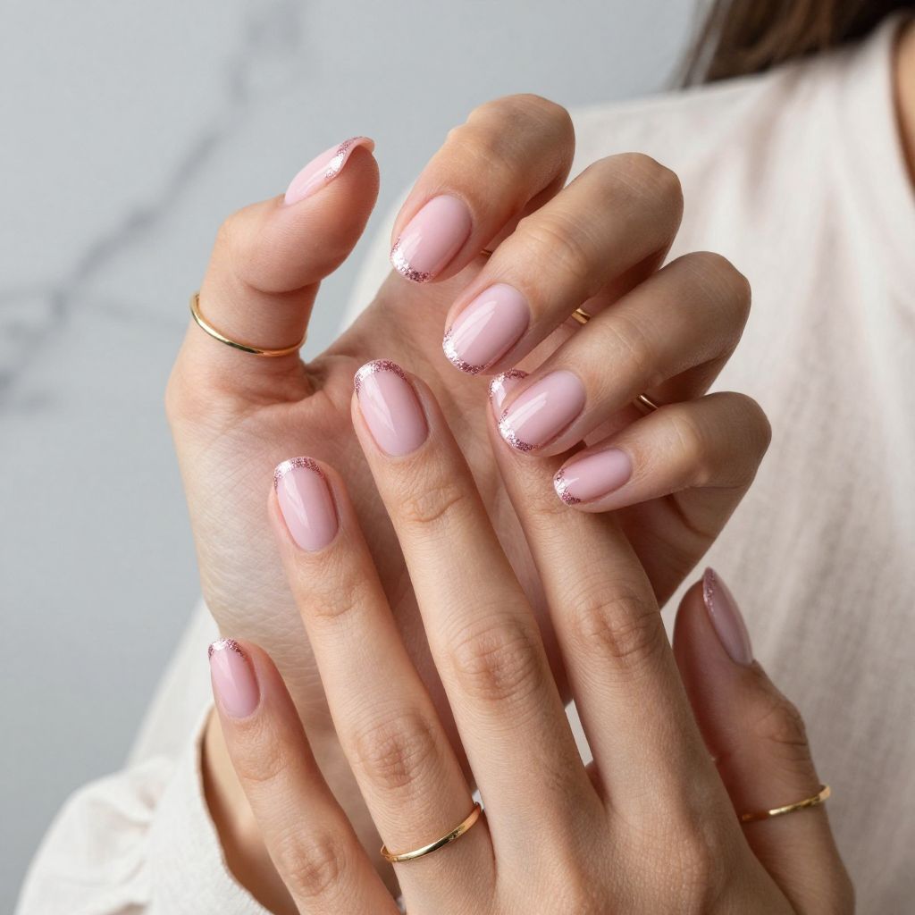 Blush Pink French with Glitter Edge