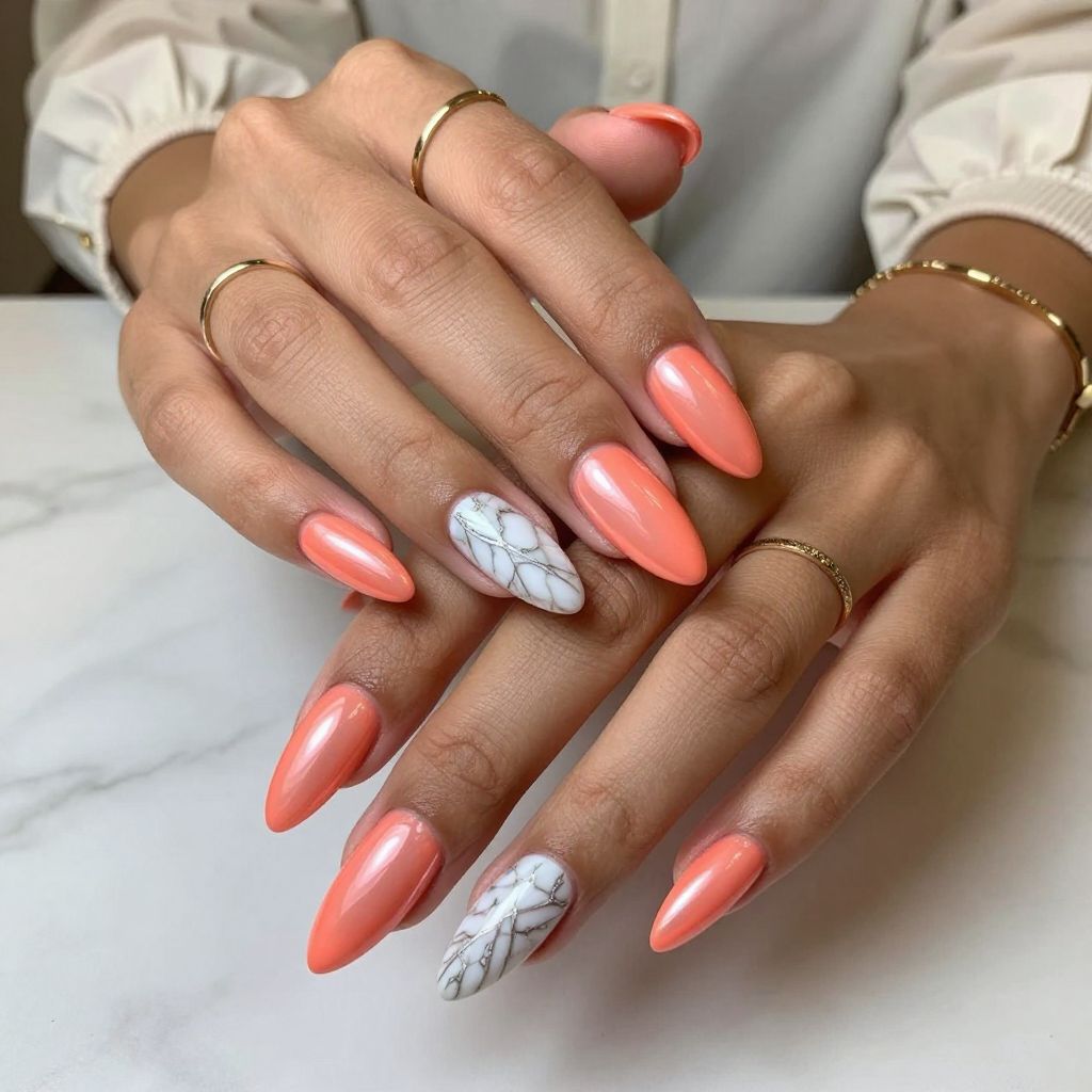 Coral Chrome with White Marble Accents