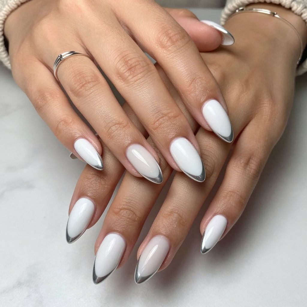 White French Stilettos with Silver Tips