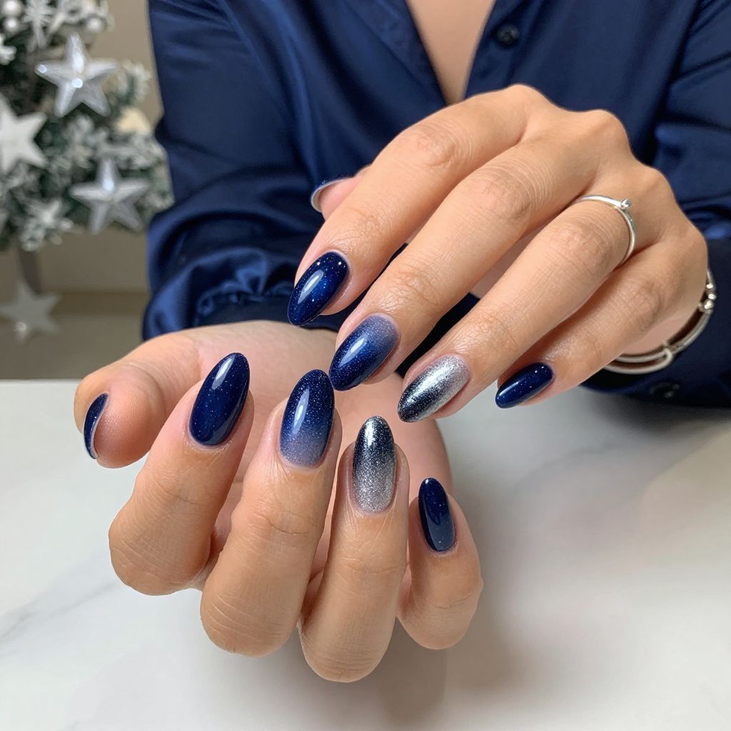 Midnight Blue with Starry Glitter Gradient