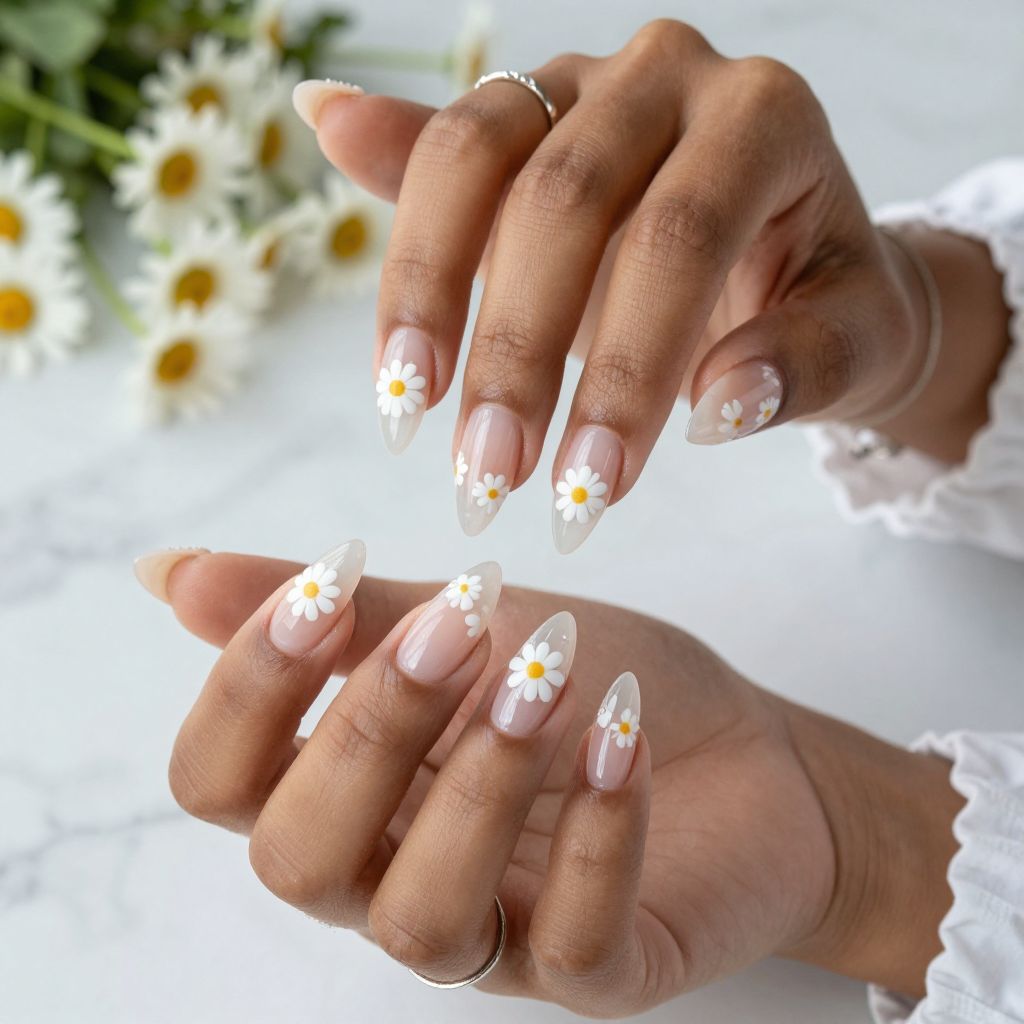 Clear Stiletto Nails with Floating Daisies