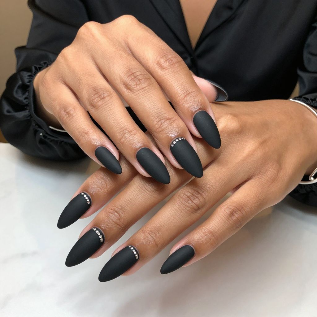 Black Matte with Tiny Rhinestone Tips