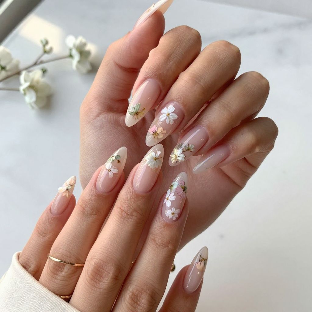 Clear Glossy with Embedded Flowers