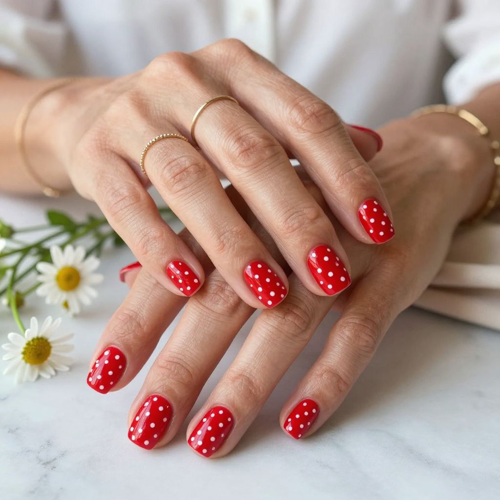 Strawberry Red with White Polka Dots