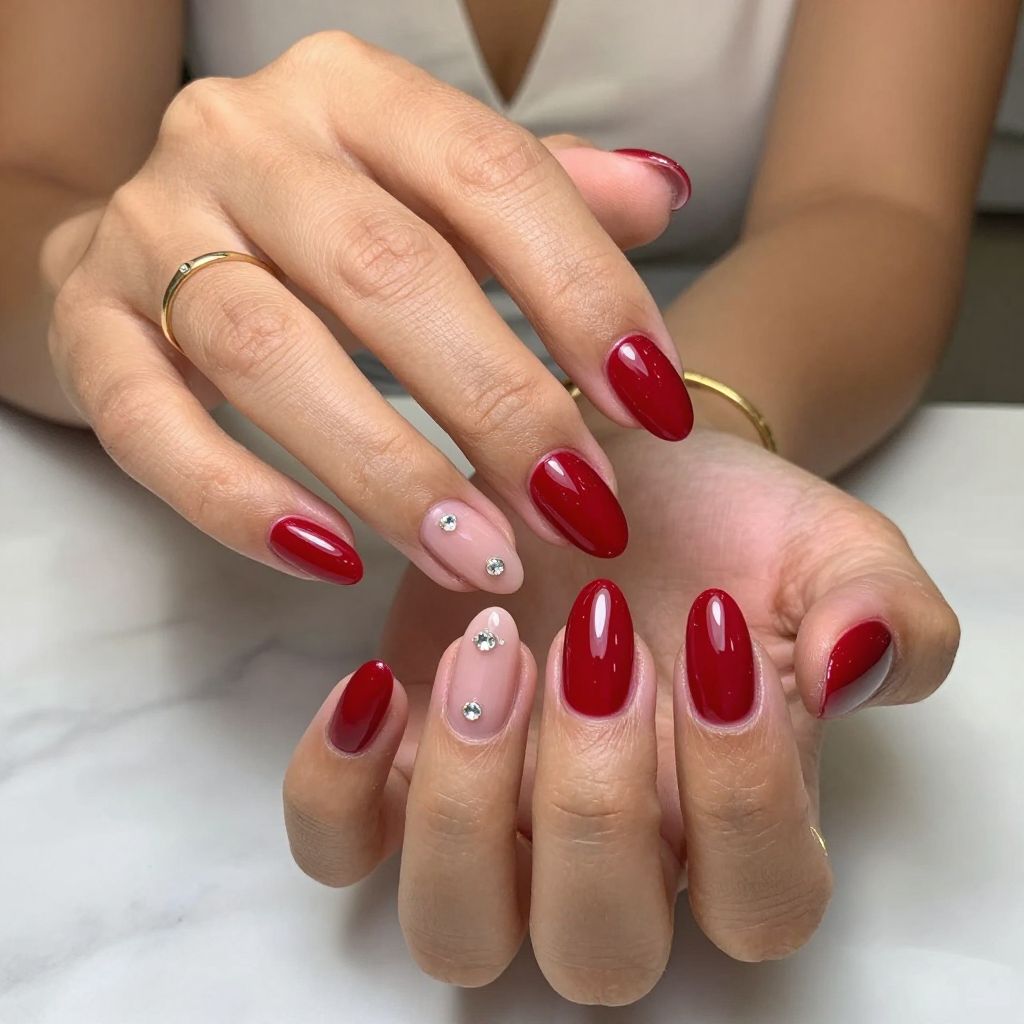 Glossy Ruby with Rhinestone Sparkle