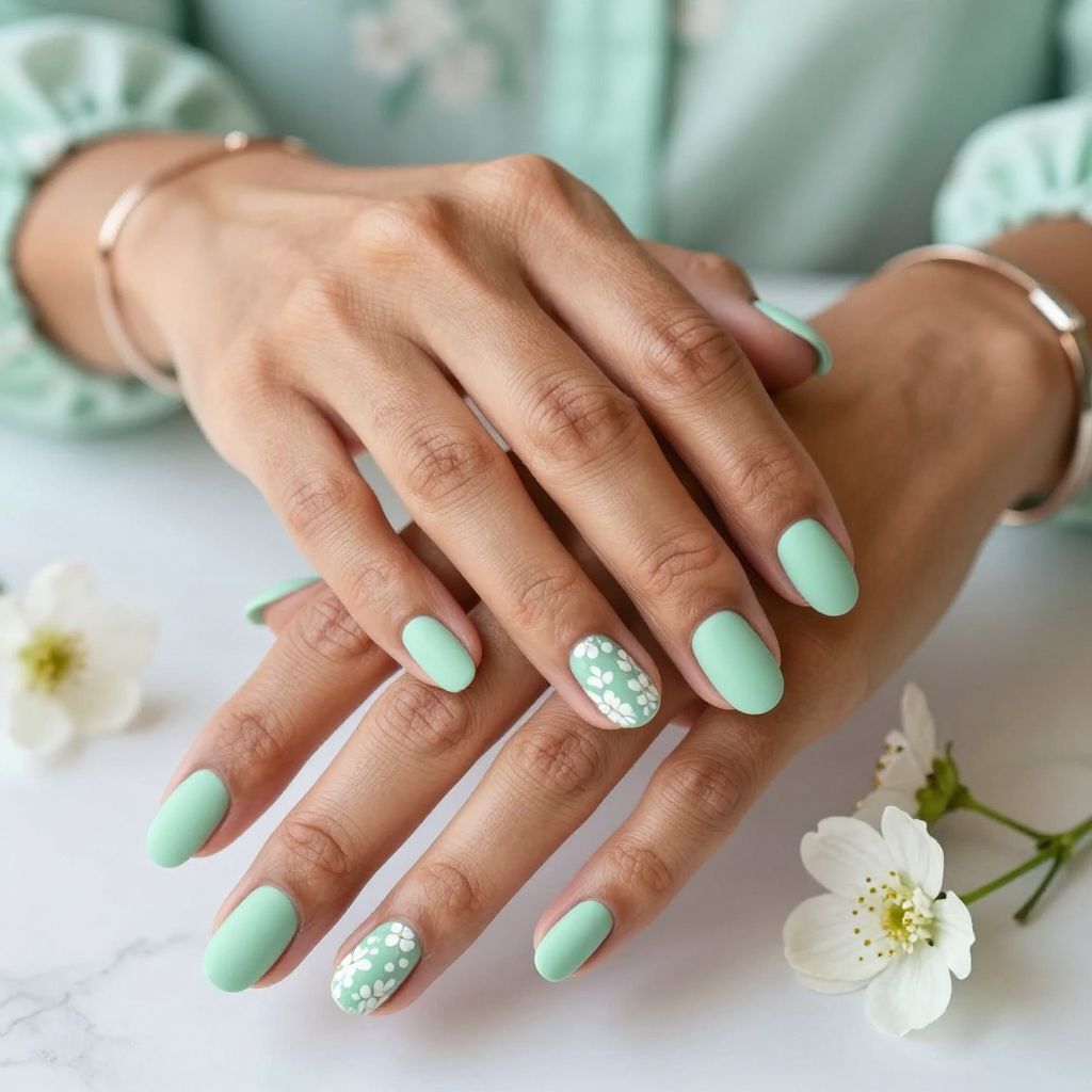 Mint Green Matte With White Floral