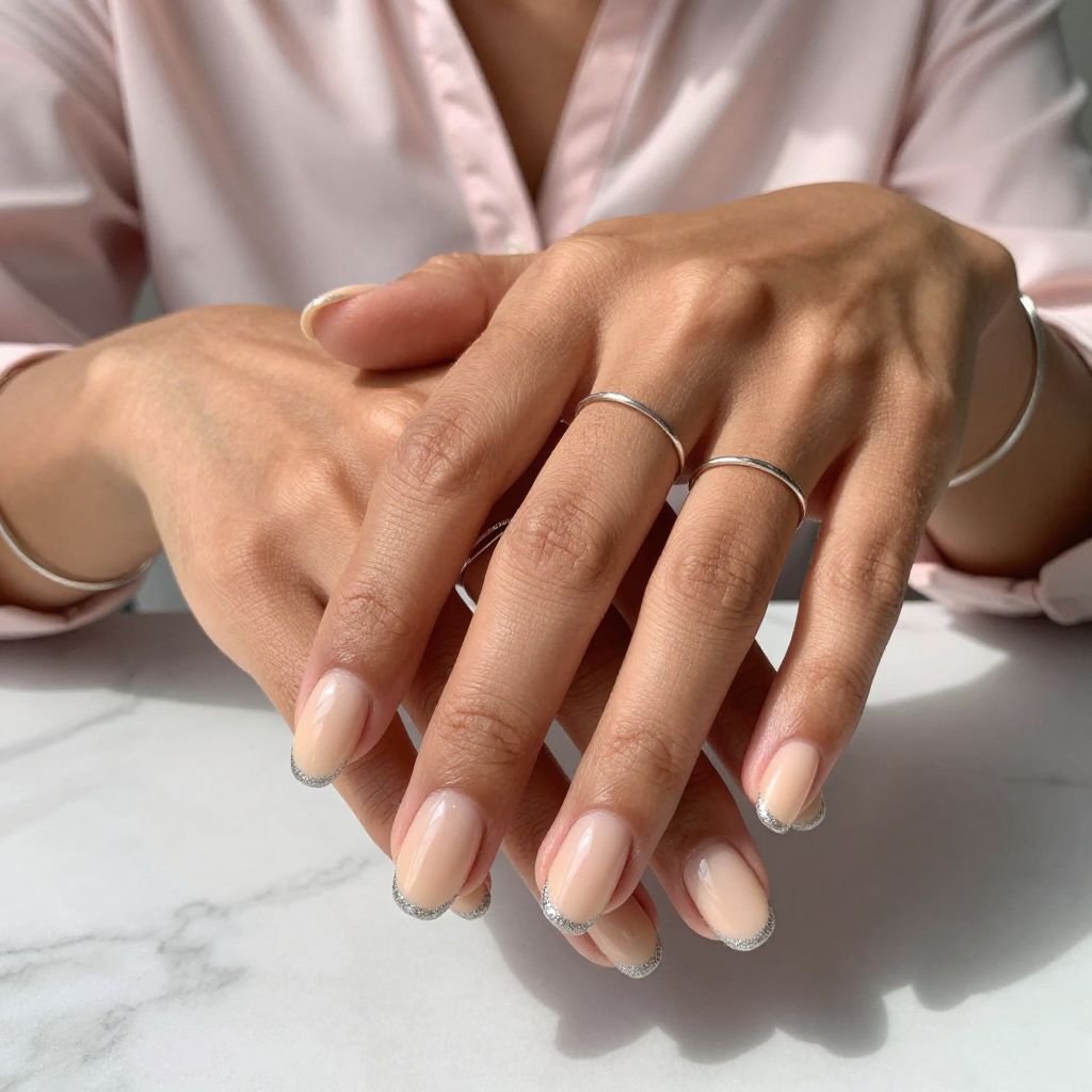 Peach Cream French With Glitter Outline