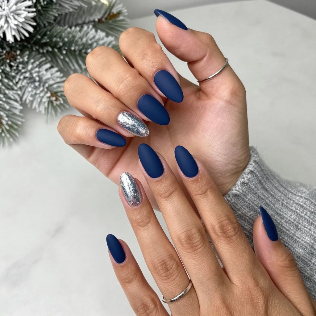 Midnight Blue Matte With Silver Accent