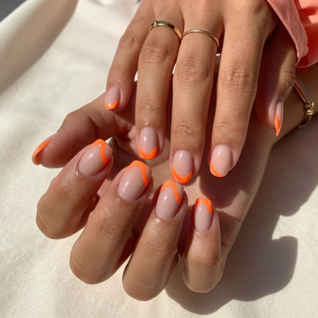 Neon Orange Chevron Classics Nails