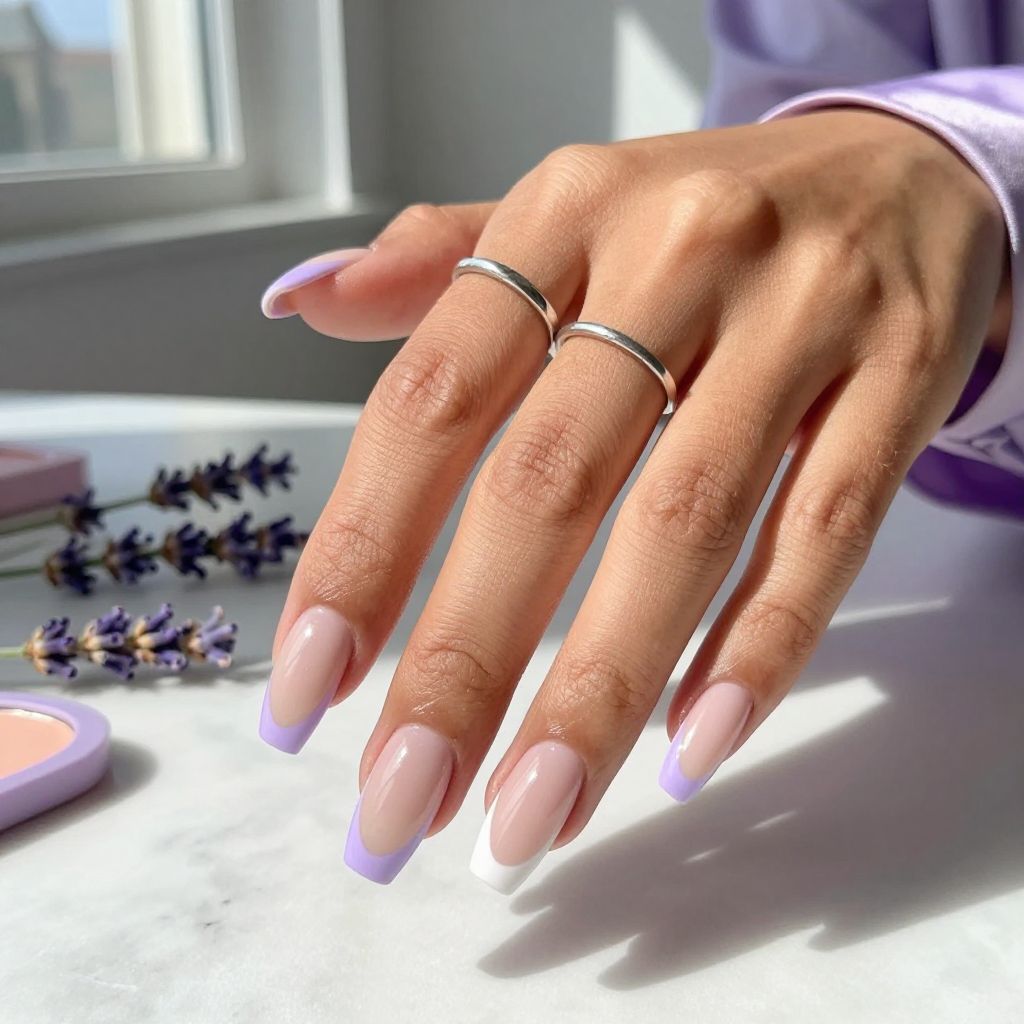 Elegant French Revival with Soft Lavender Tips Nails