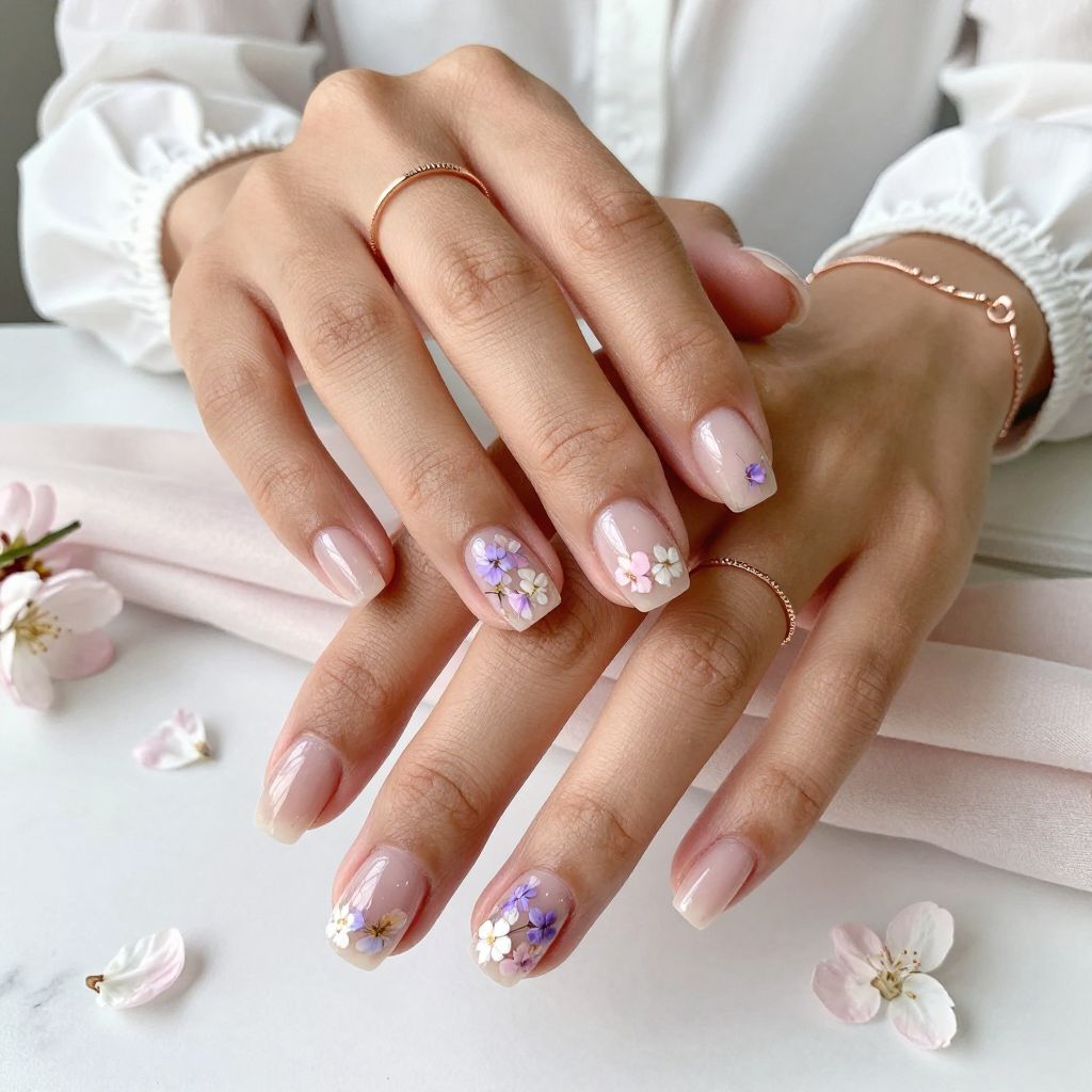 Crystal Clear Nails with Embedded Flowers