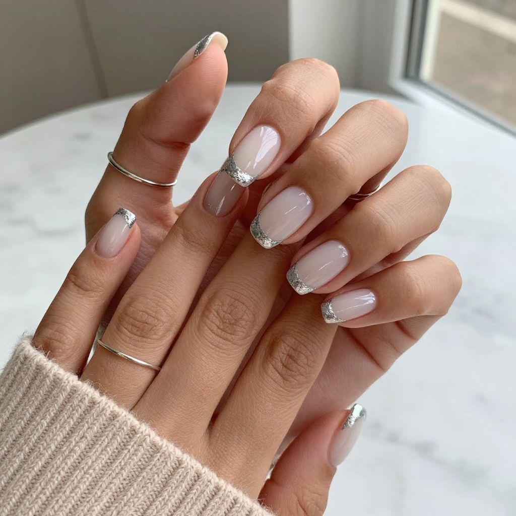 Subtle Silver Foil French Tips