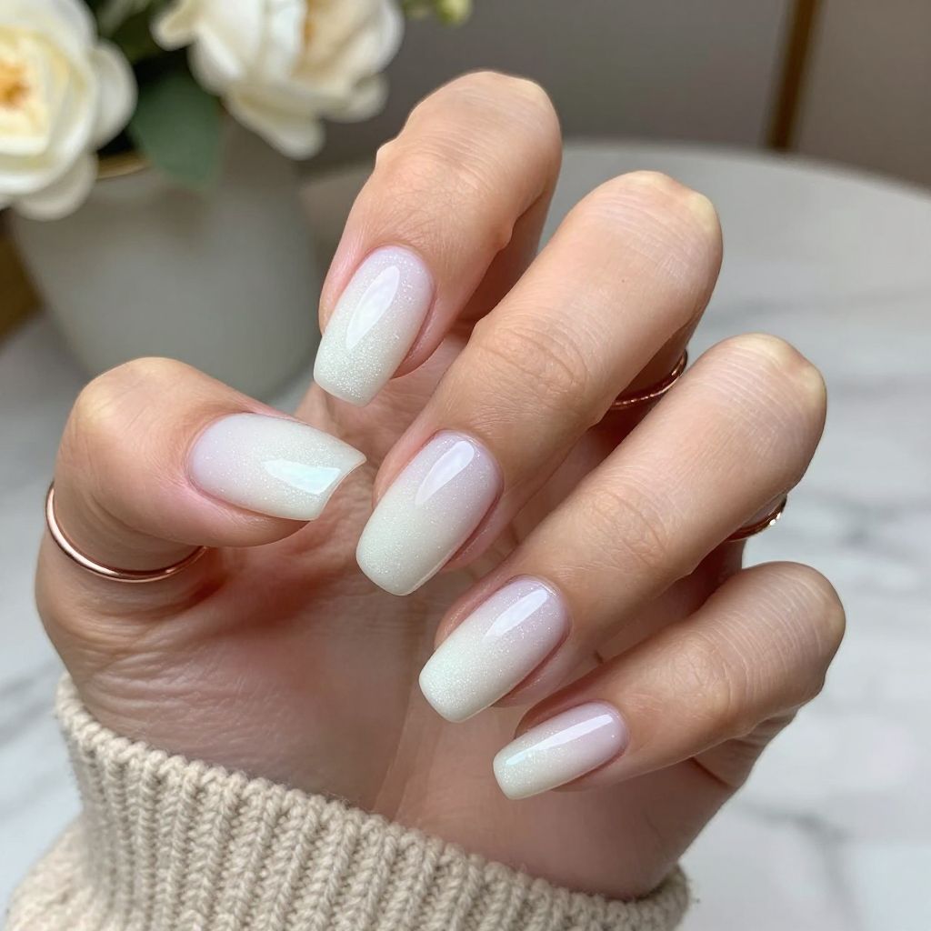 Milky White with Subtle Glitter Gradient