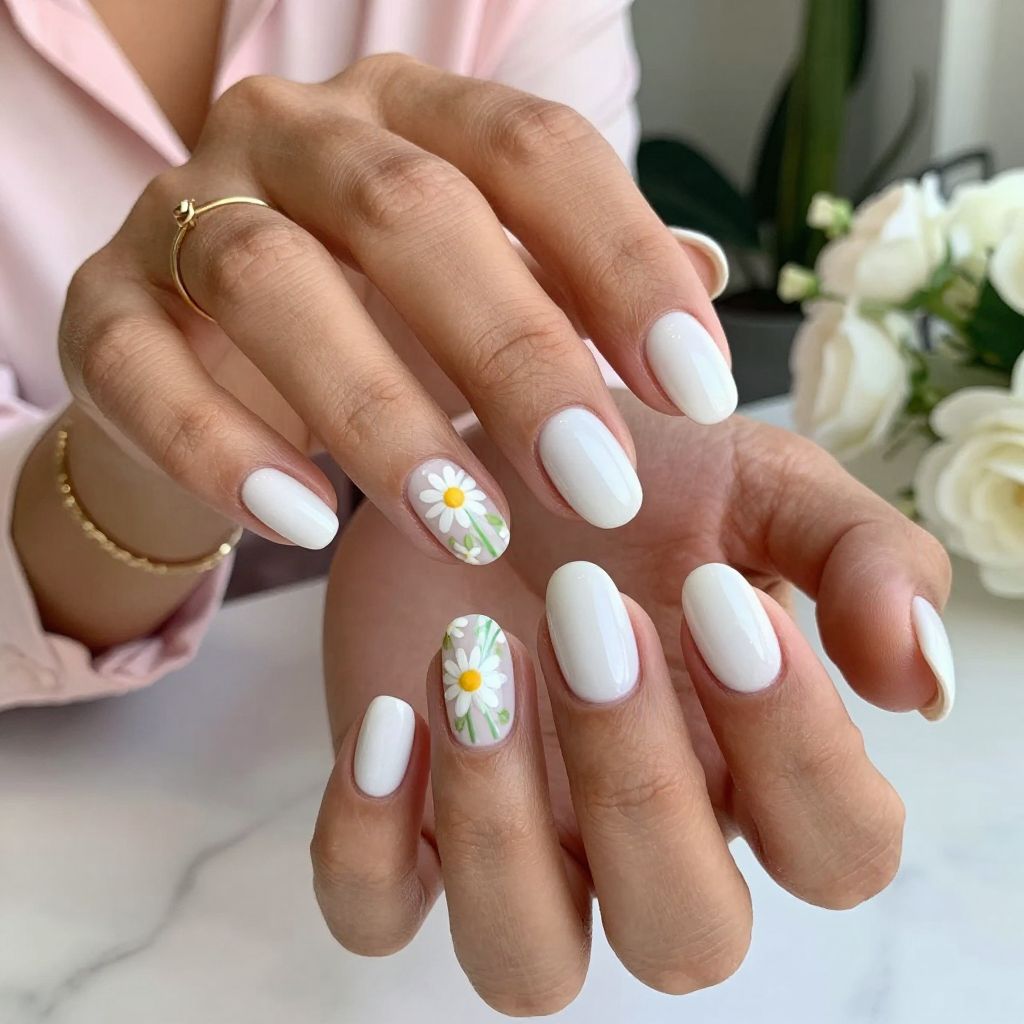 White Gel with Hand-Drawn Daisies