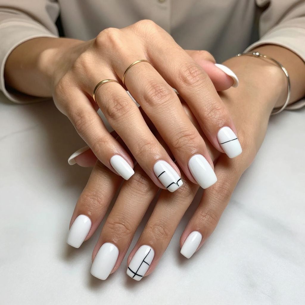 Glossy White with Black Minimalist Lines