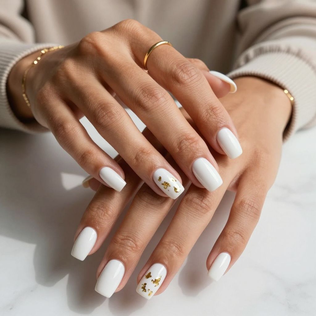 Glossy White with Gold Foil Flakes