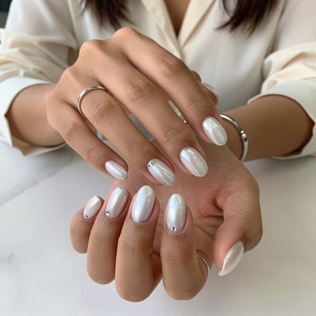 Opulent Pearl White With Silver Chrome Tips