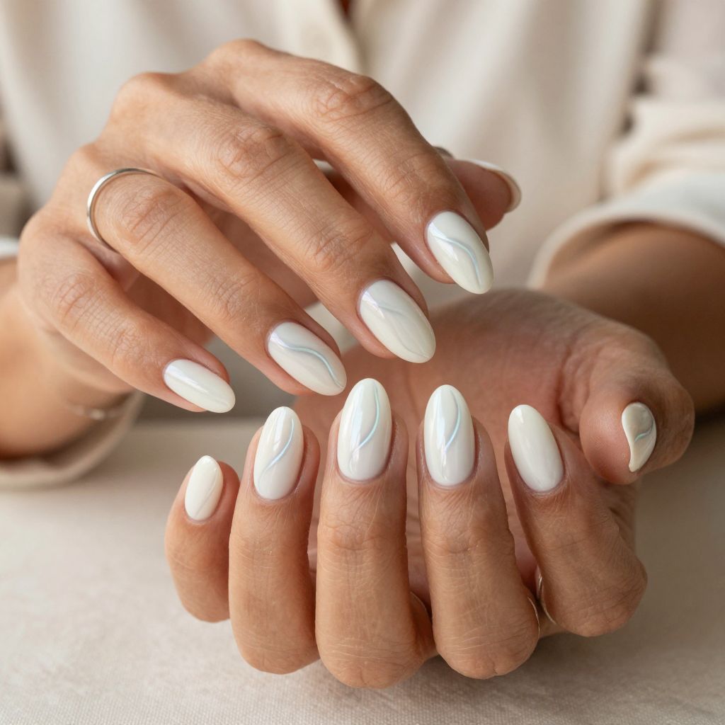 Creamy White Base With Iridescent Chrome Swirls