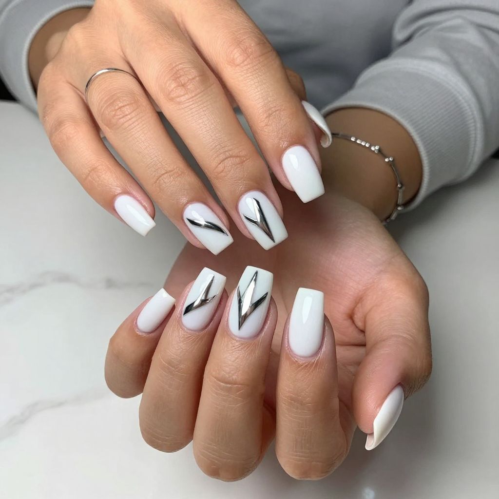 Opaque White With Chrome Chevron Accents