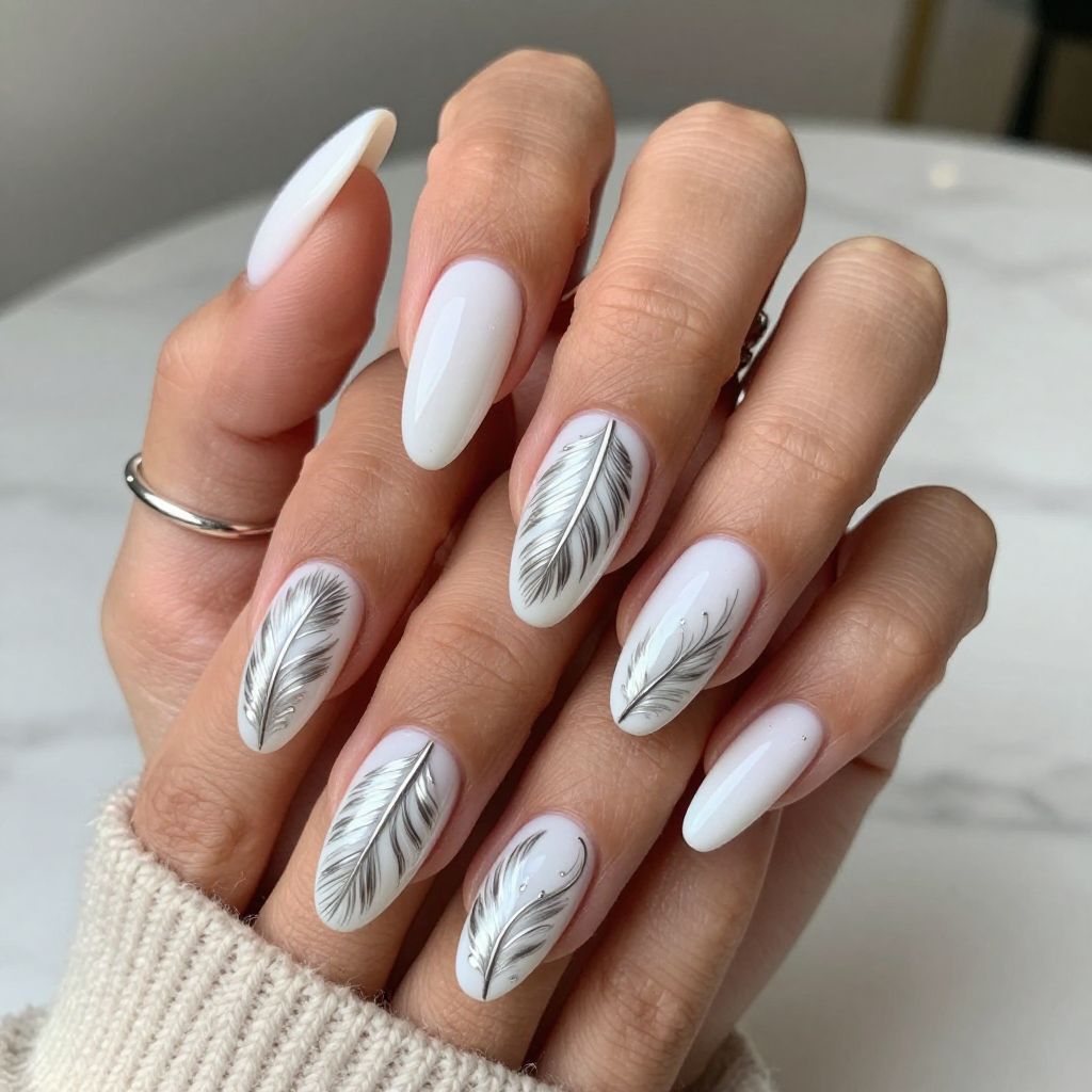 Bright White Base With Chrome Feather Details